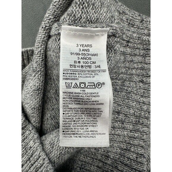 Baby GAP Cardigan Sweater 3 Years Gray Button Front Teddy Bear Logo Cotton - Picture 6 of 11